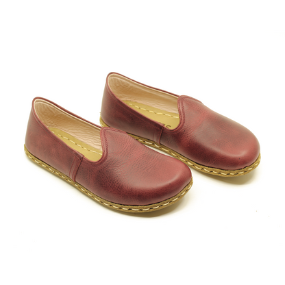 Burgundy Barefoot Leather Shoes Flat for Women