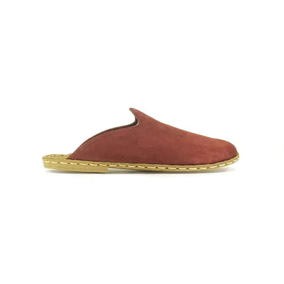 Closed Toe Leather Men's Slippers Burgundy