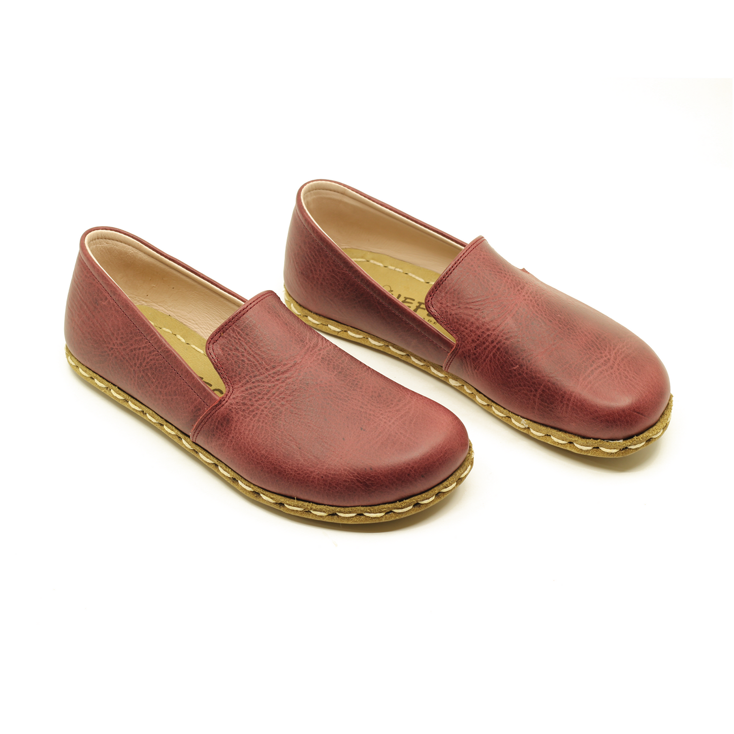 Burgundy Leather Handmade Barefoot Men's Loafer Shoes