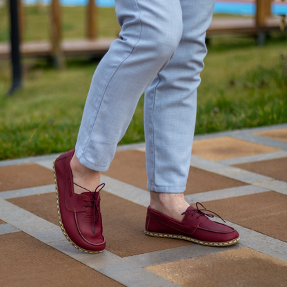 Burgundy Men's Leather Earthing Barefoot Shoes