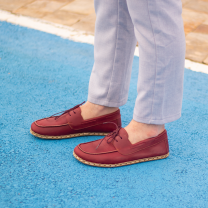 Burgundy Men's Leather Earthing Barefoot Shoes