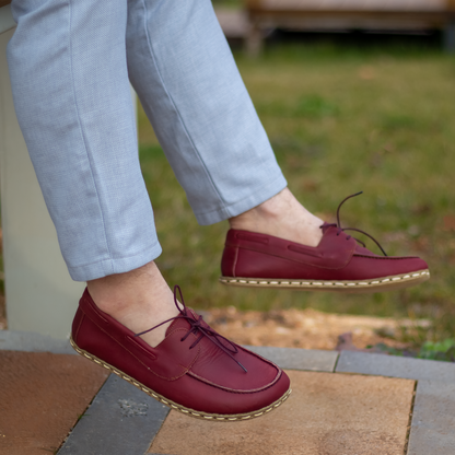 Burgundy Men's Leather Earthing Barefoot Shoes