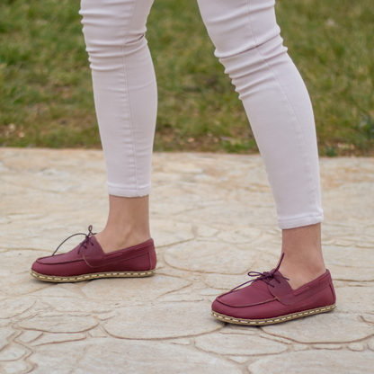 Burgundy Women's Leather Earthing Barefoot Shoes