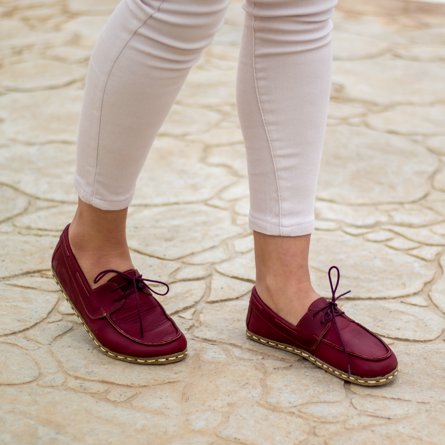 Burgundy Women's Leather Earthing Barefoot Shoes