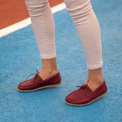 Burgundy Women's Leather Earthing Barefoot Shoes