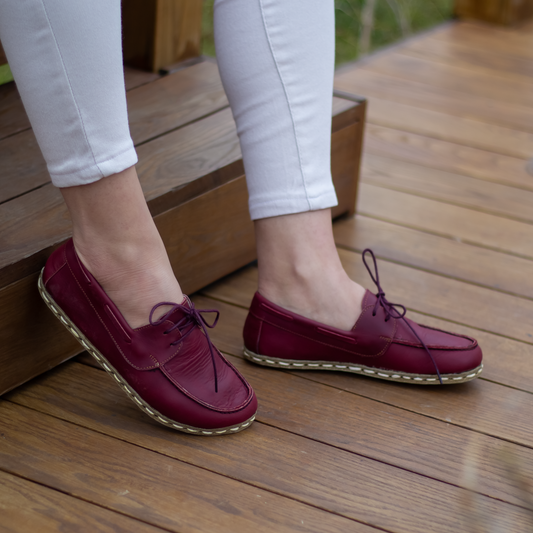 Burgundy Women's Leather Earthing Barefoot Shoes