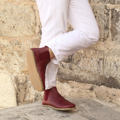 Chelsea Boots Handmade Burgundy Barefoot Women's