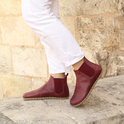 Chelsea Boots Handmade Burgundy Barefoot Women's