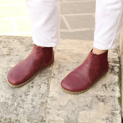 Chelsea Boots Handmade Burgundy Barefoot Women's