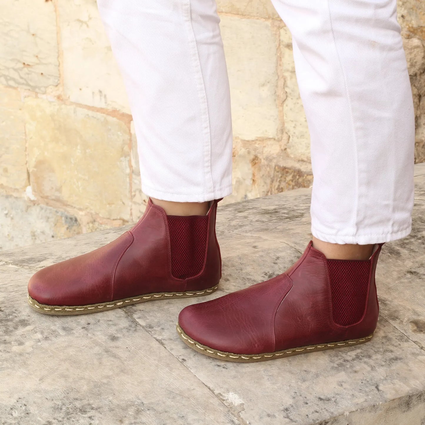 Chelsea Boots Handmade Burgundy Barefoot Women's