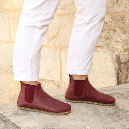 Chelsea Boots Handmade Burgundy Barefoot Women's