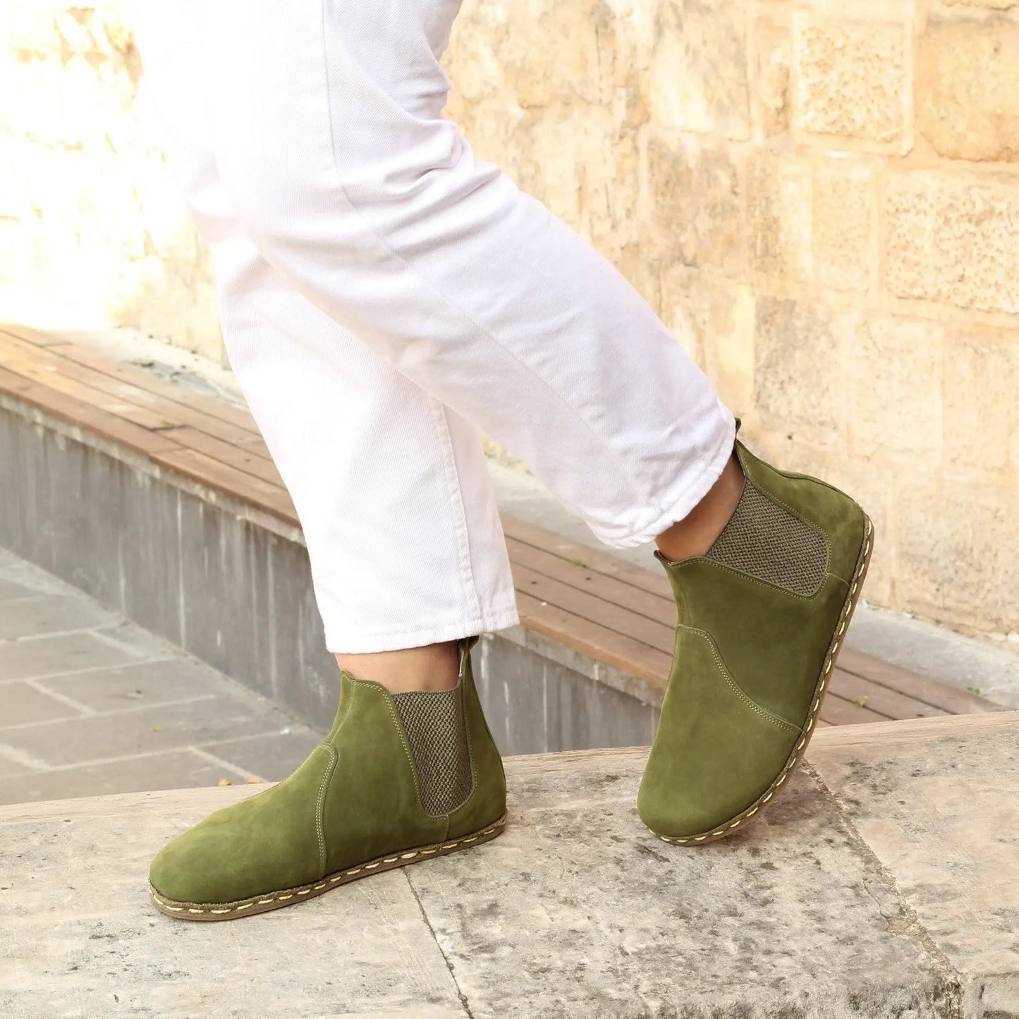 Chelsea Boots Handmade Green Barefoot Women's