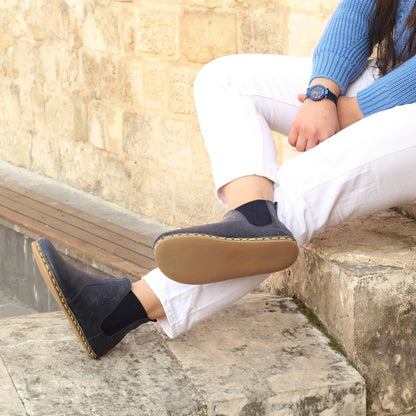 Chelsea Boots Handmade Navy Blue Barefoot Women's