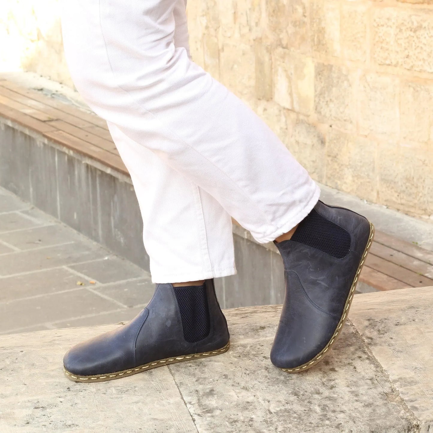 Chelsea Boots Handmade Navy Blue Barefoot Women's