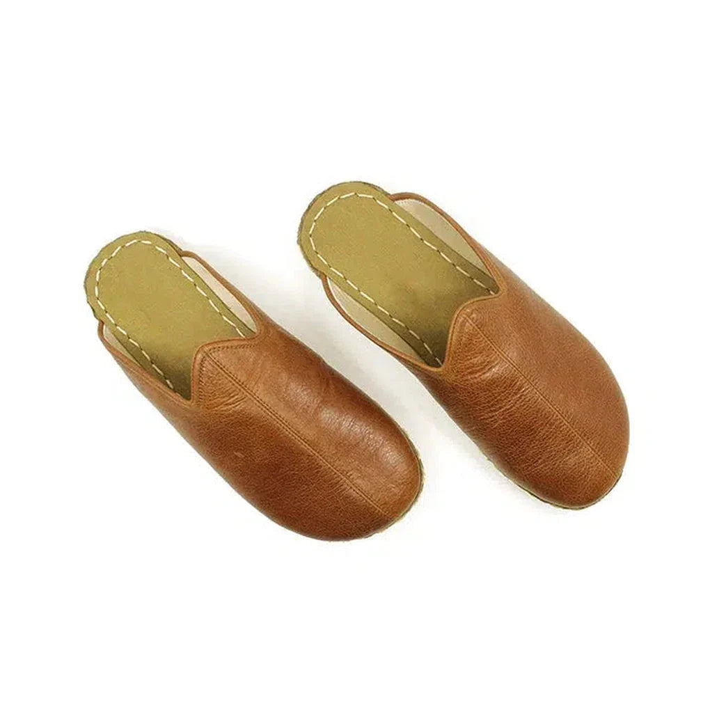 Closed Toe Leather Men's Slippers Antique Brown