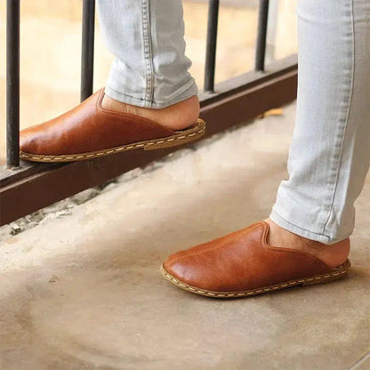 Closed Toe Leather Men's Slippers Antique Brown