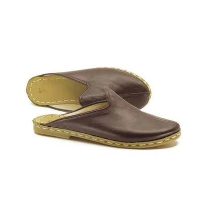 Closed Toe Leather Men's Slippers Bitter Brown