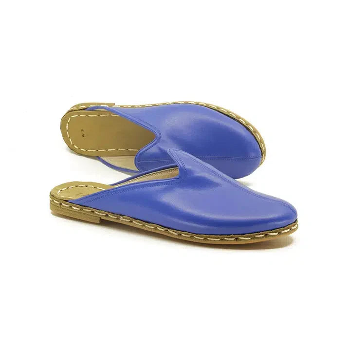 Closed Toe Leather Men's Slippers Blue