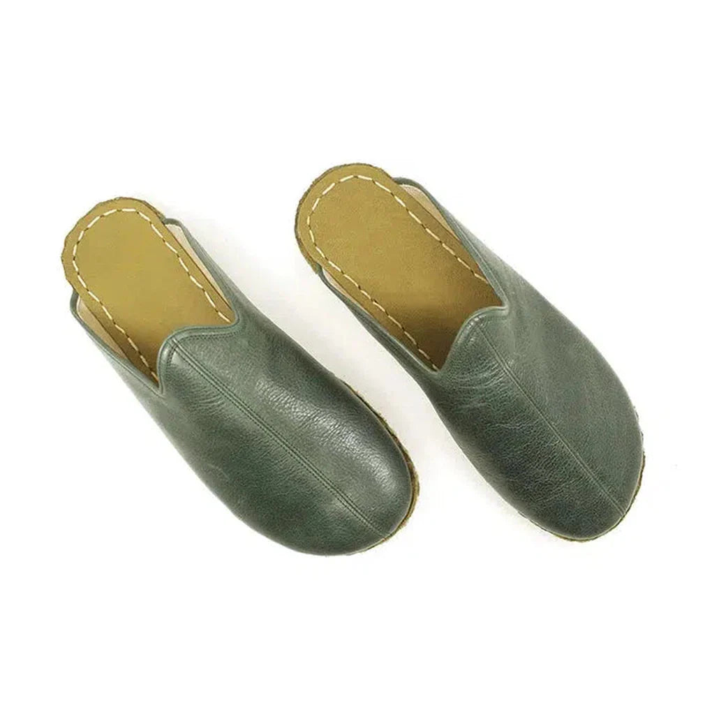 Closed Toe Leather Men's Slippers Green