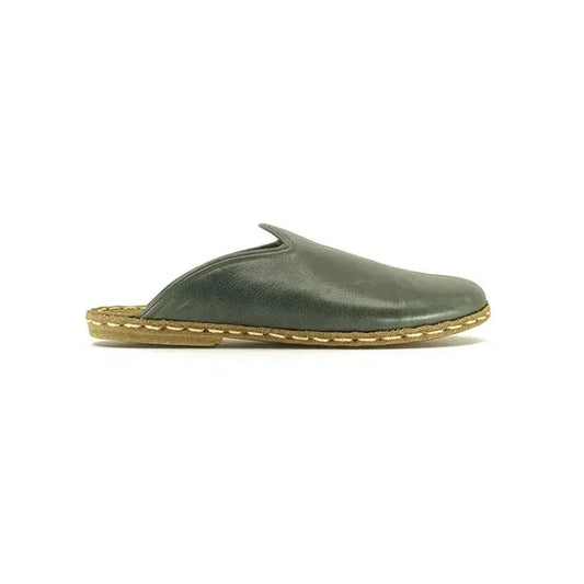 Closed Toe Leather Men's Slippers Green