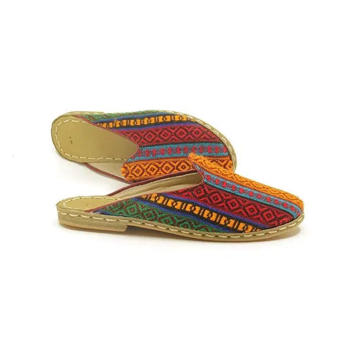 Closed Toe Leather Men's Slippers Kilim Style