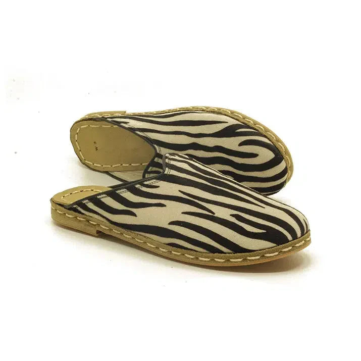 Closed Toe Leather Men's Slippers Zebra Print