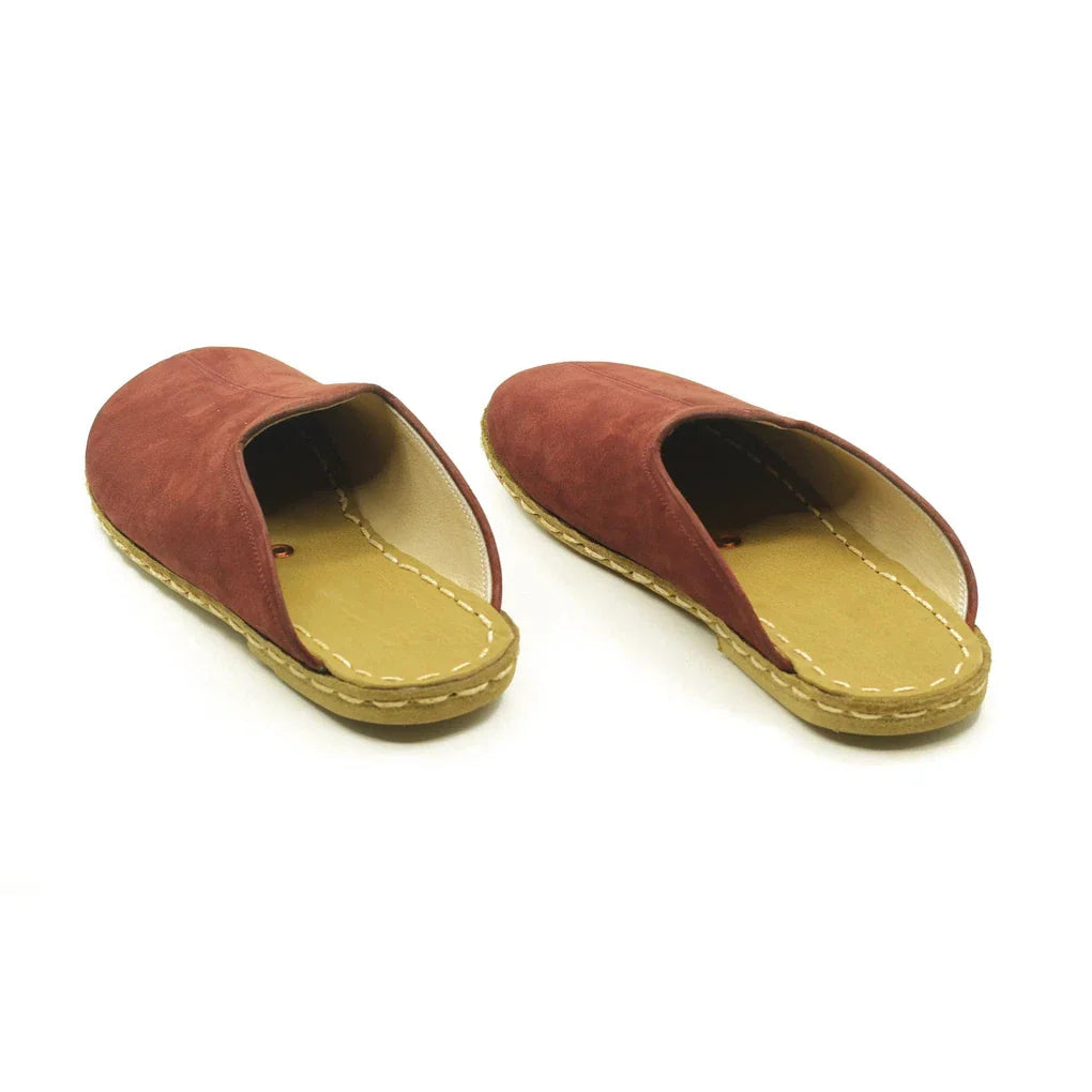 Closed Toe Leather Women's Slippers Burgundy Nubuck