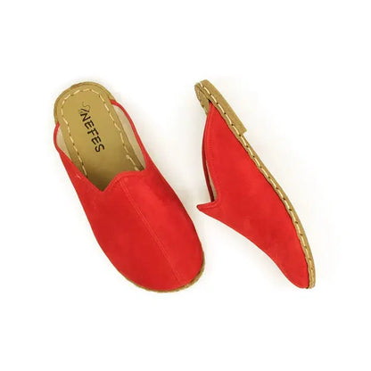 Closed Toe Leather Women's Slippers Red