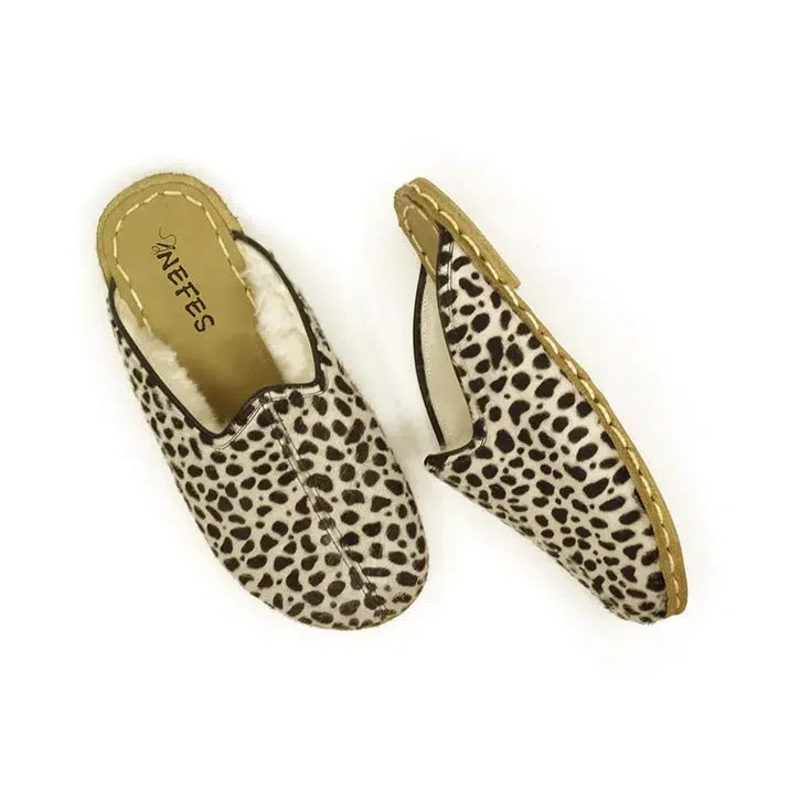 Leopard Print Faux Fur Slippers for Women