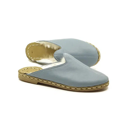 Sheepskin Furry Light Blue Men's Slippers