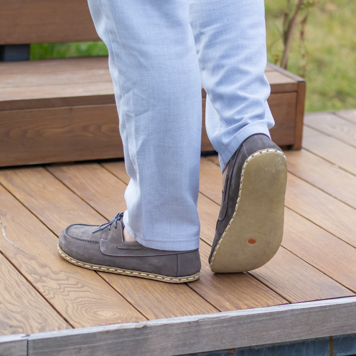 Gray Nubuck Men's Leather Earthing Barefoot Shoes