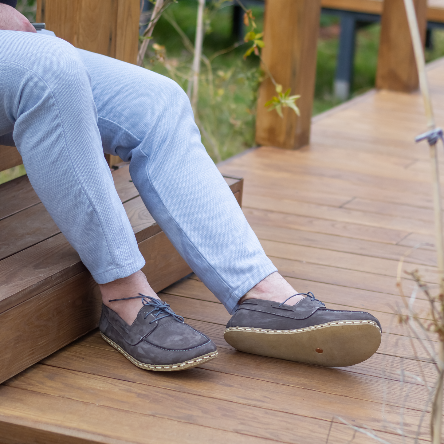 Gray Nubuck Men's Leather Earthing Barefoot Shoes