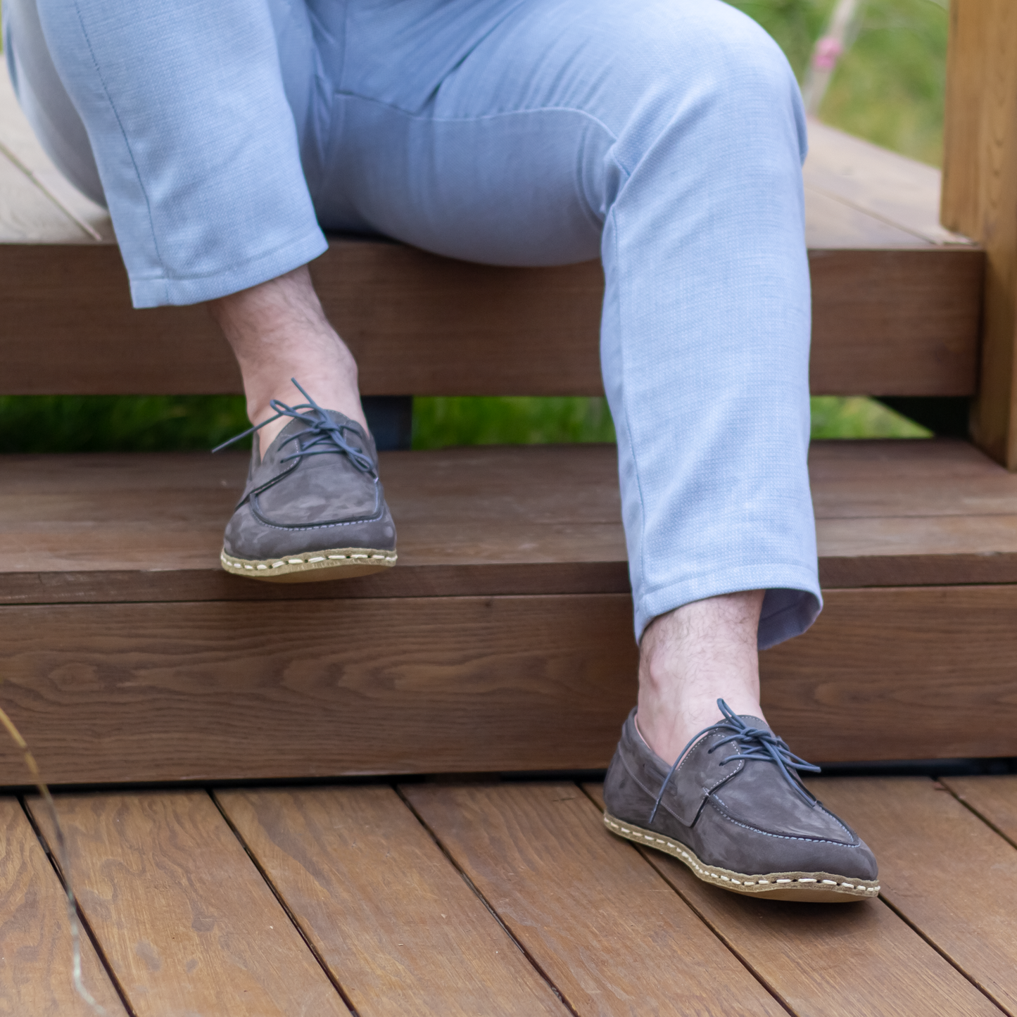 Gray Nubuck Men's Leather Earthing Barefoot Shoes