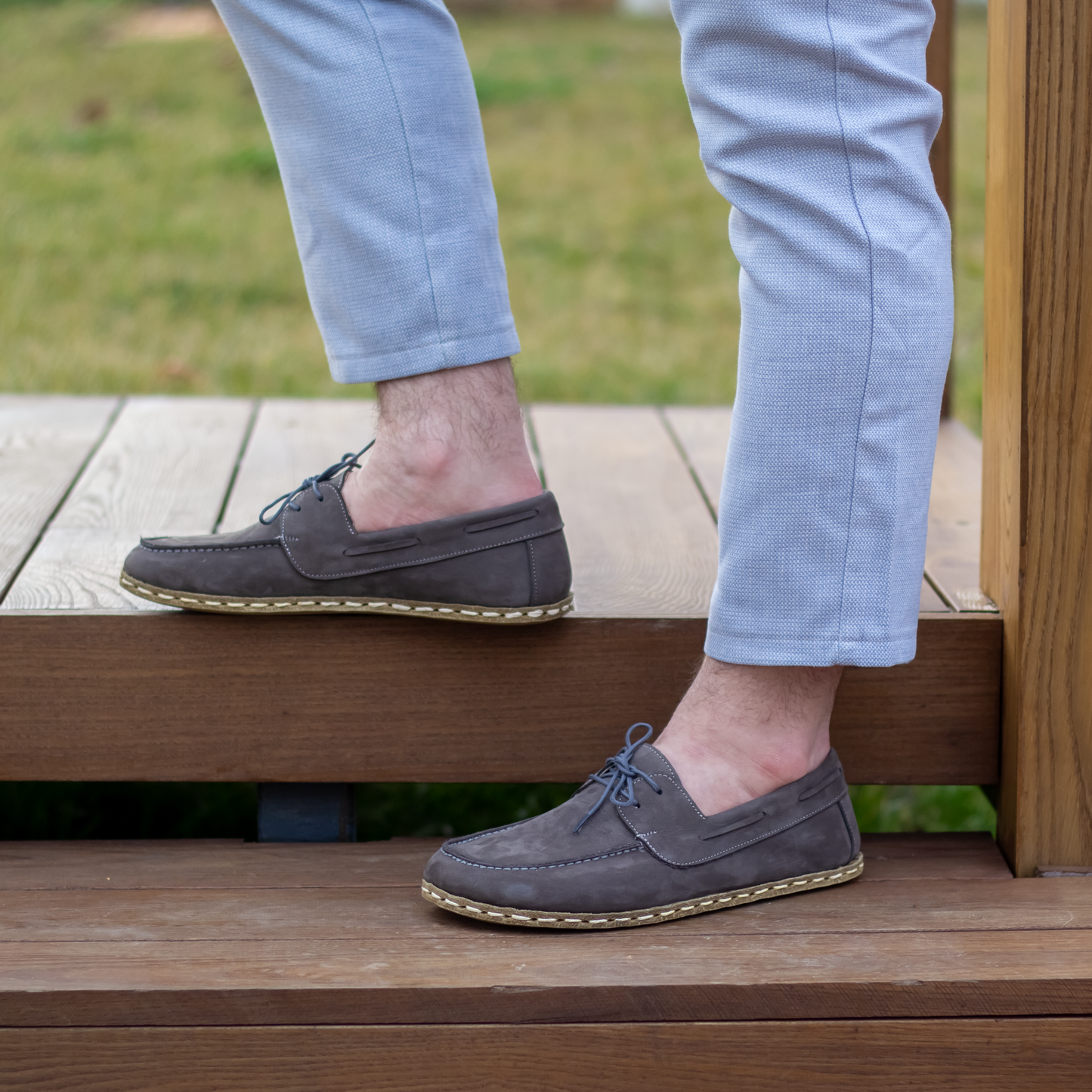 Gray Nubuck Men's Leather Earthing Barefoot Shoes