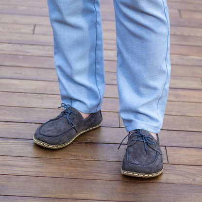 Gray Nubuck Men's Leather Earthing Barefoot Shoes