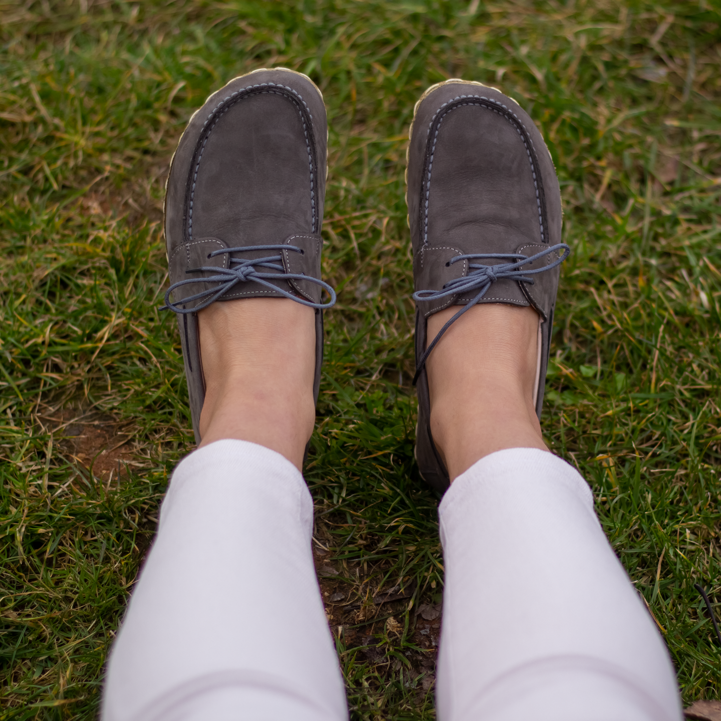 Gray Women's Leather Earthing Barefoot Shoes