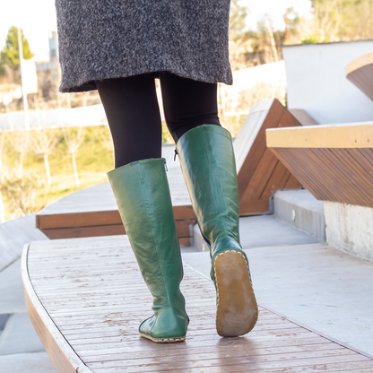 Green Women's Leather Barefoot Earthing Long Boots