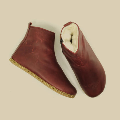 Handcrafted Burgundy Tuscan Fur Ankle Boots For Women