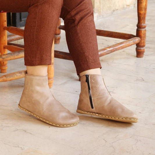 Handcrafted Light Brown Tuscan Fur Ankle Boots For Women