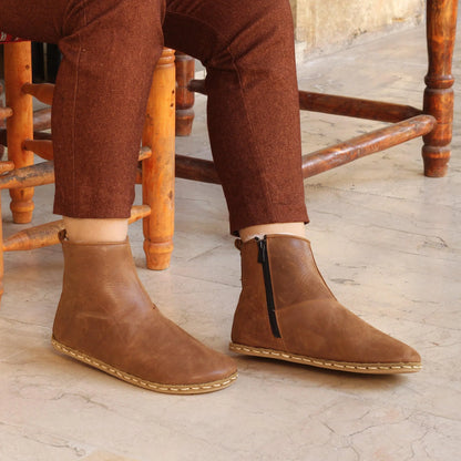 Handcrafted Matte Brown Tuscan Fur Ankle Boots For Women