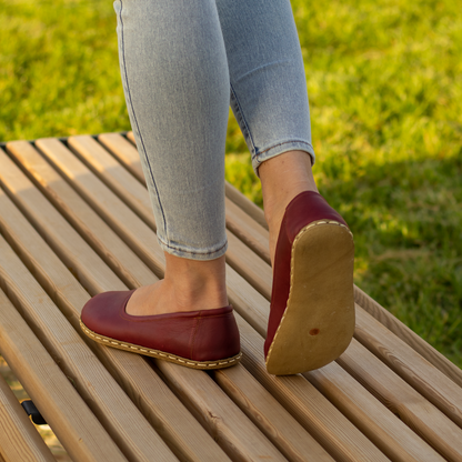 Handmade Barefoot Leather Shoes for Women in Burgundy