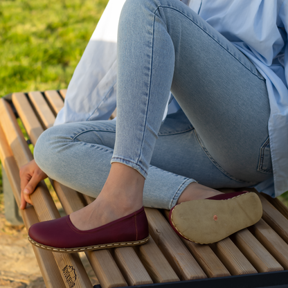 Handmade Barefoot Leather Shoes for Women in Burgundy