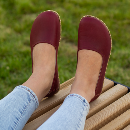 Handmade Barefoot Leather Shoes for Women in Burgundy