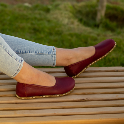 Handmade Barefoot Leather Shoes for Women in Burgundy