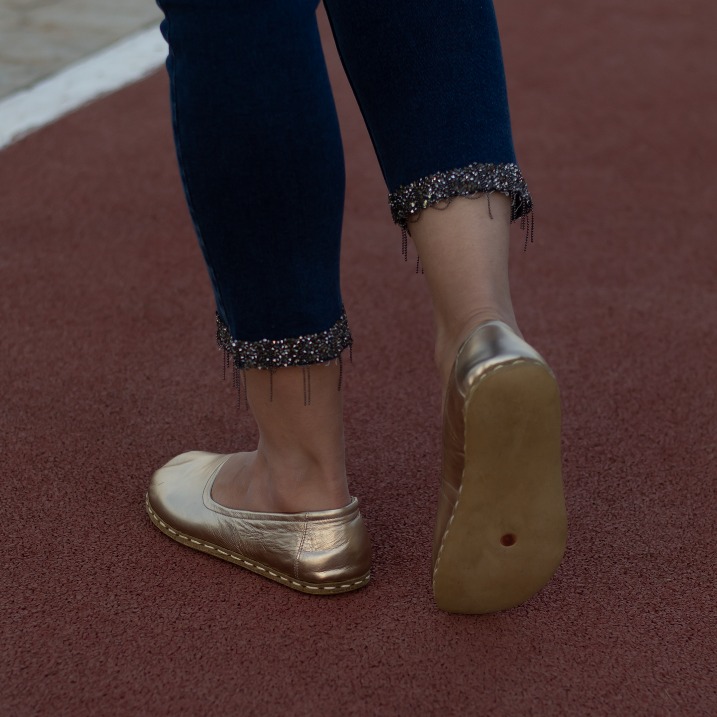 Handmade Barefoot Leather Shoes for Women in Gold