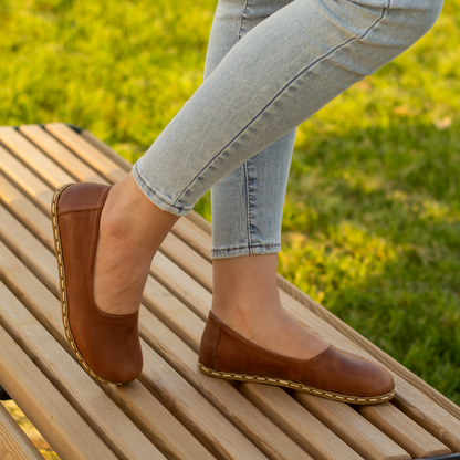 Handmade Barefoot Leather Shoes for Women in Light Brown