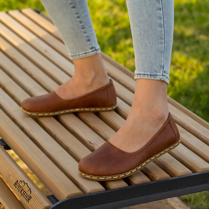 Handmade Barefoot Leather Shoes for Women in Light Brown