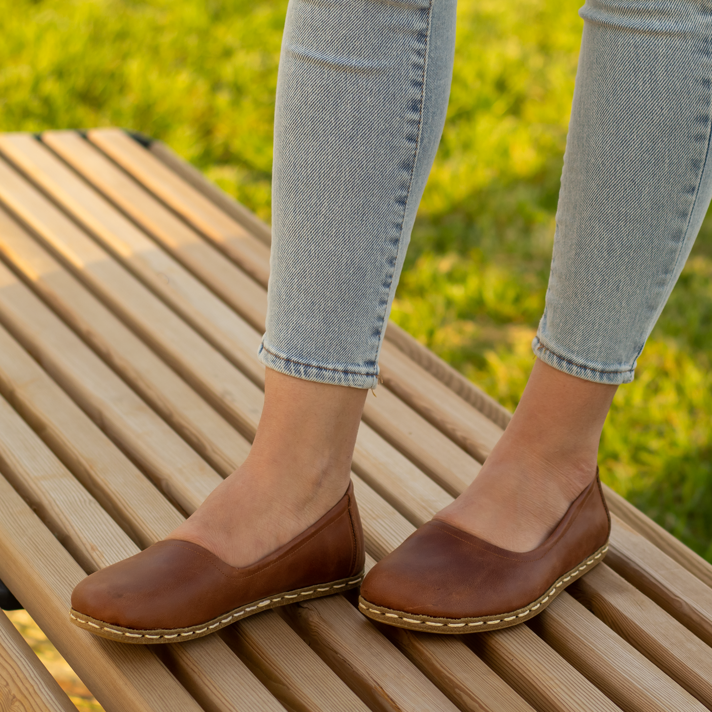 Handmade Barefoot Leather Shoes for Women in Light Brown