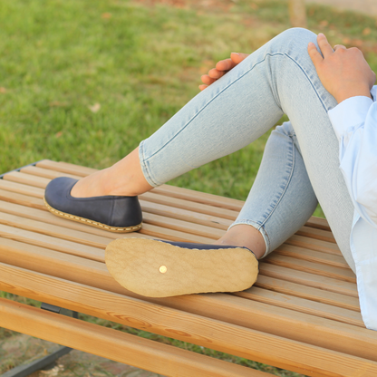 Handmade Barefoot Leather Shoes for Women in Navy Blue