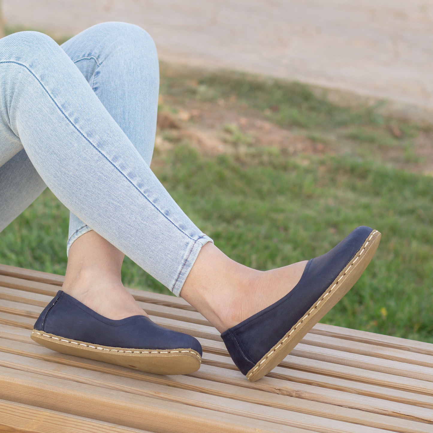 Handmade Barefoot Leather Shoes for Women in Navy Blue